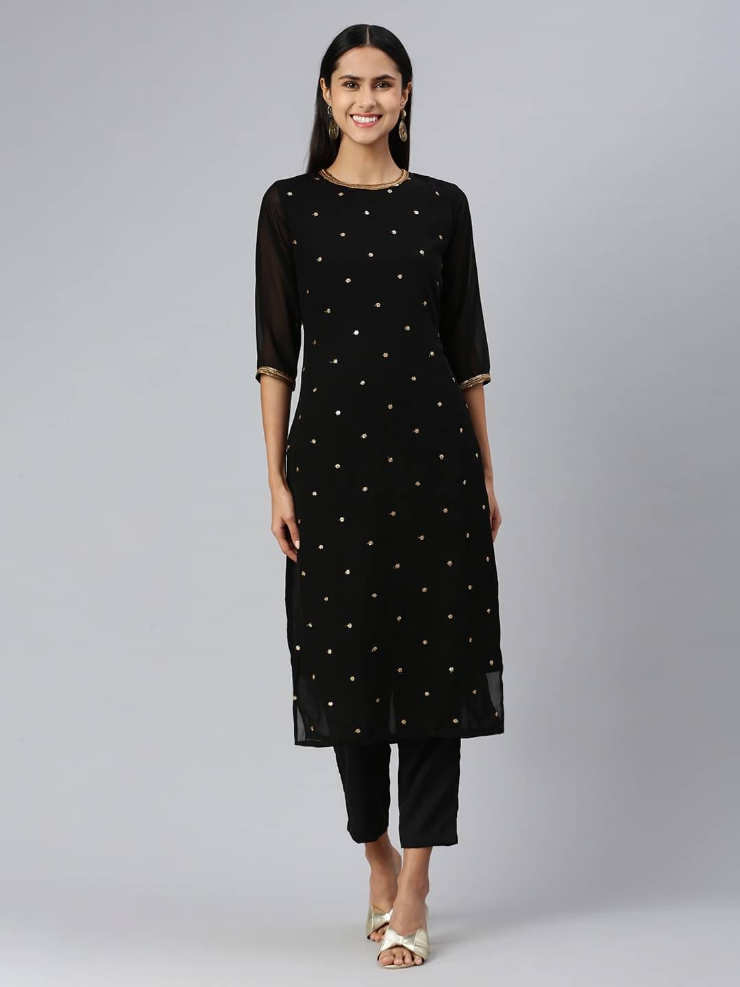 Shaily Georgette Self Design Kurti With Pants Women's Stitched Salwar Suit - Black ( Pack of 2 ) Shaily Georgette Self Design Kurti With Pants Women's Stitched Salwar Suit - Black ( Pack of 2 )