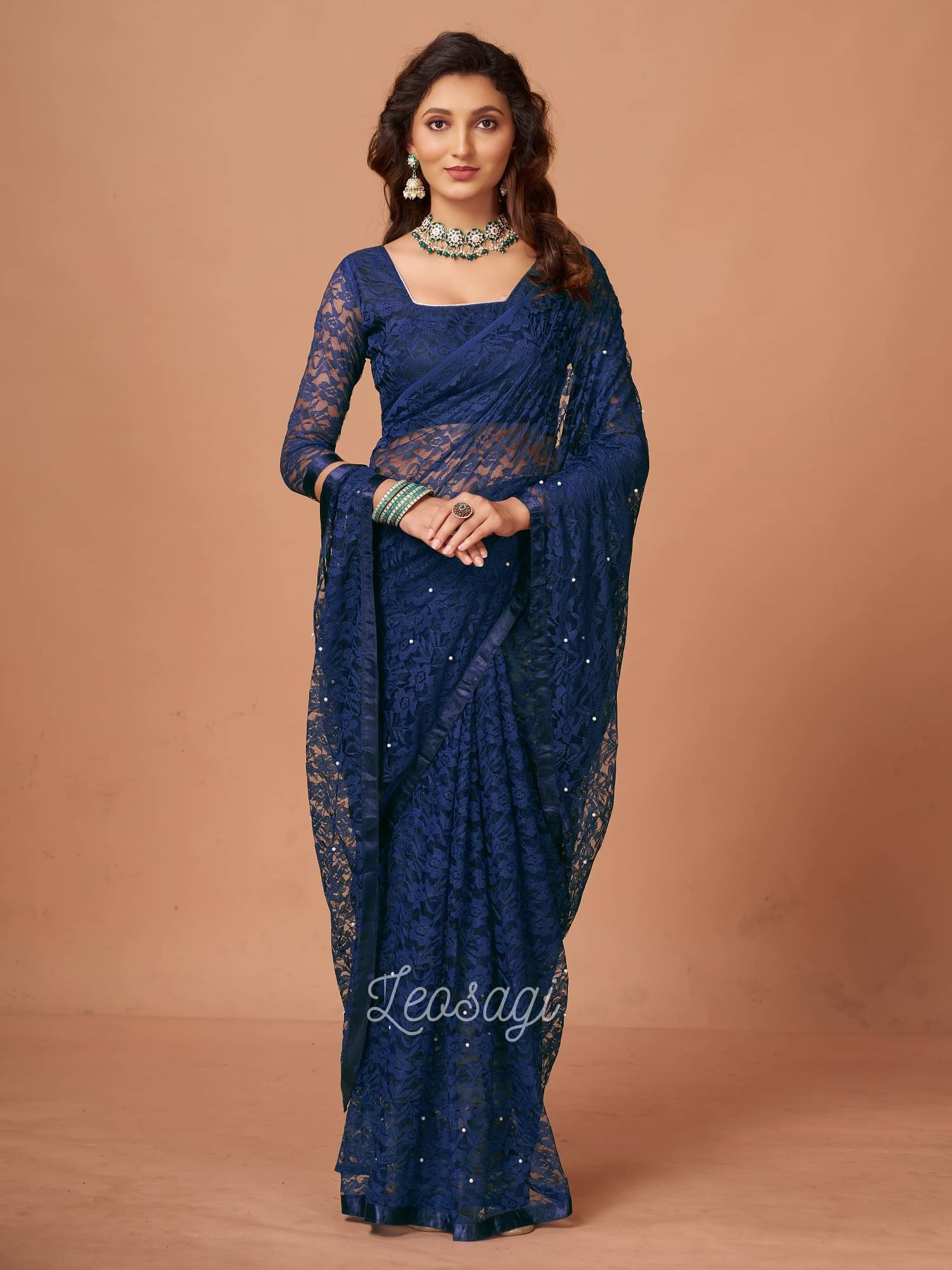VERVIZA Net Printed Saree Without Blouse Piece ( Navy Blue ) VERVIZA Net Printed Saree Without Blouse Piece ( Navy Blue )