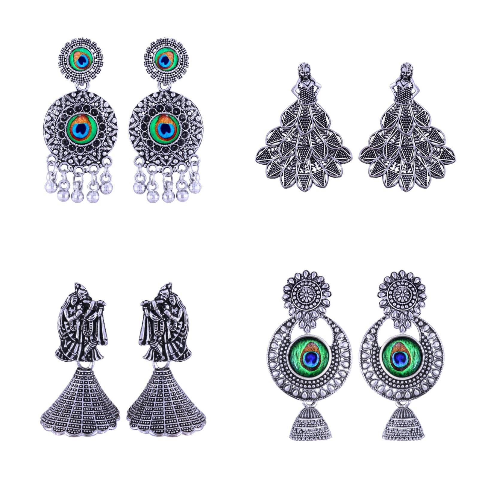 VIVASTRI Silver Jhumki Earrings ( Pack of 4 ) - Earrings | Buy online on ZillyBuy