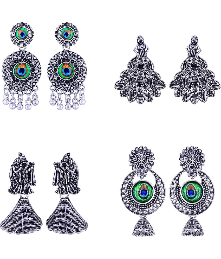 VIVASTRI Silver Jhumki Earrings ( Pack of 4 ) - Earrings | Buy online on ZillyBuy