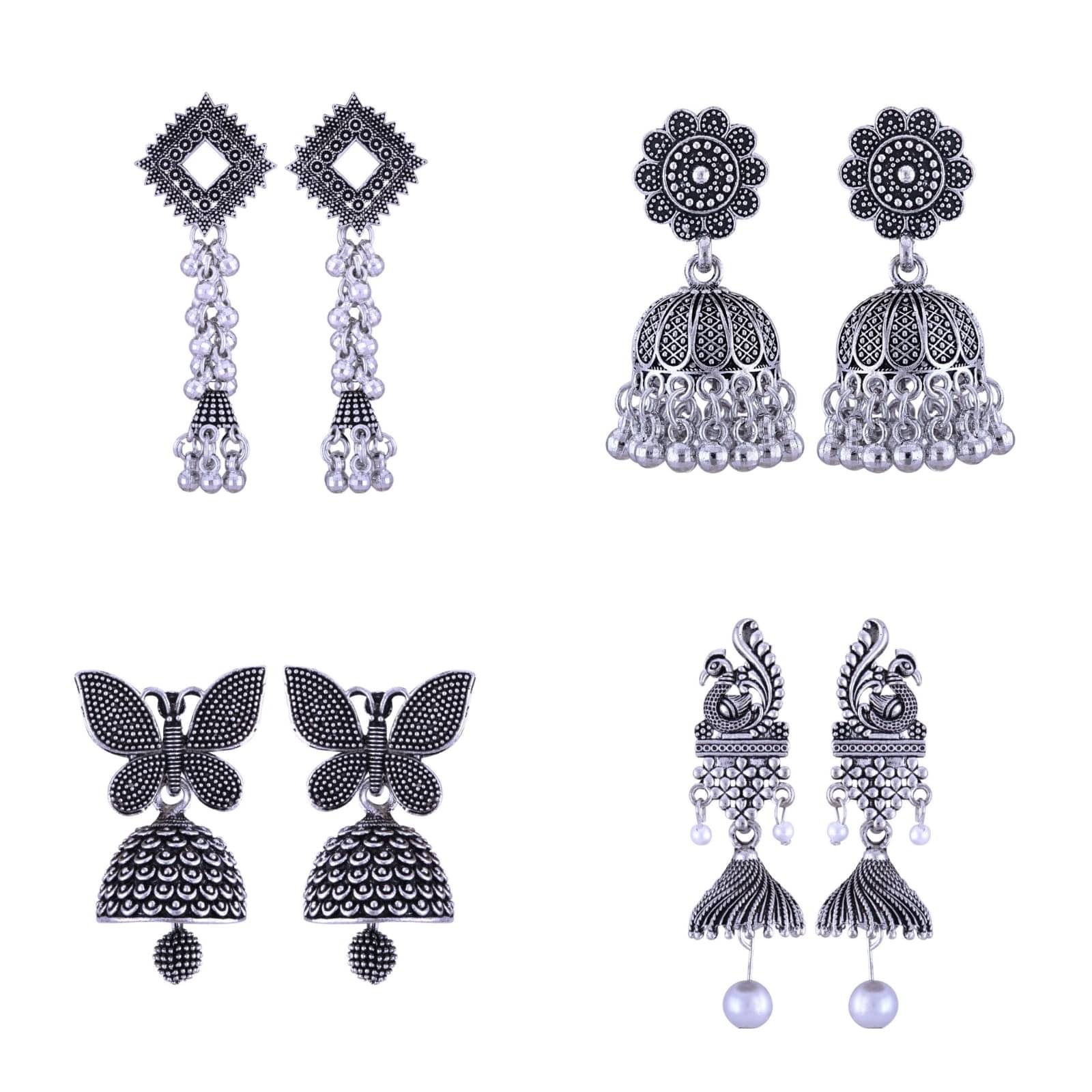     			VIVASTRI Silver Jhumki Earrings ( Pack of 4 )