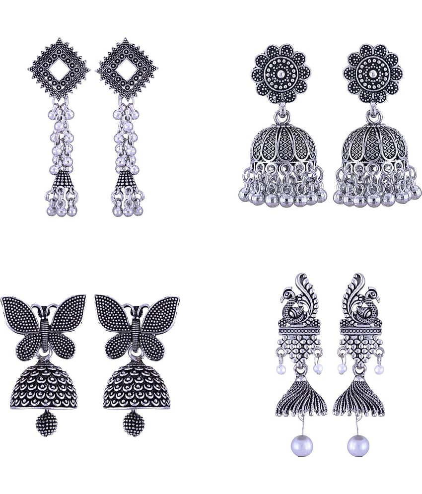 VIVASTRI Silver Jhumki Earrings ( Pack of 4 ) - Earrings | Buy online on ZillyBuy