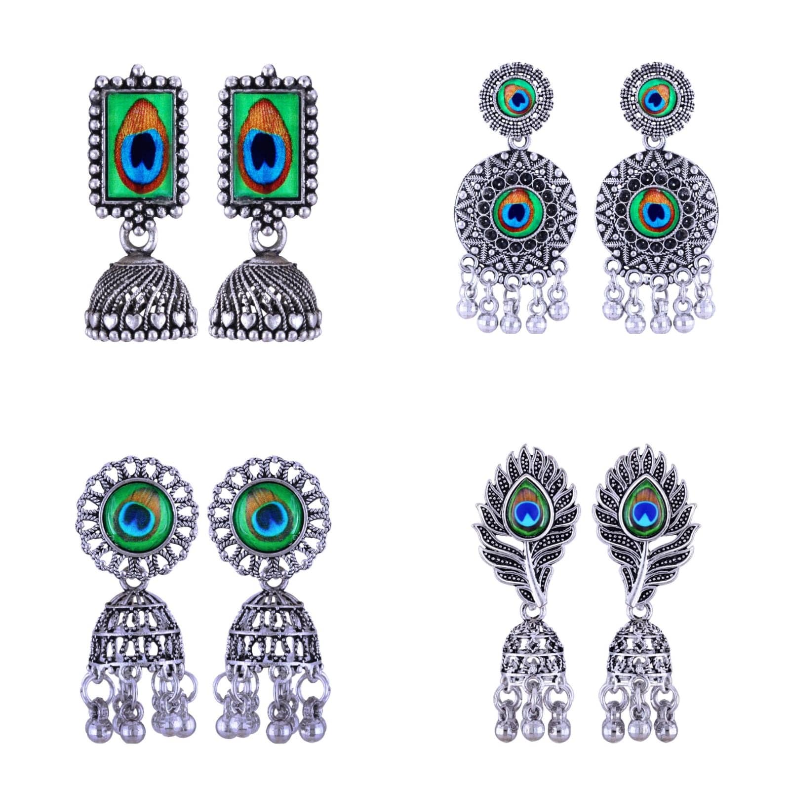 VIVASTRI Silver Jhumki Earrings ( Pack of 4 ) - Earrings | Buy online on ZillyBuy