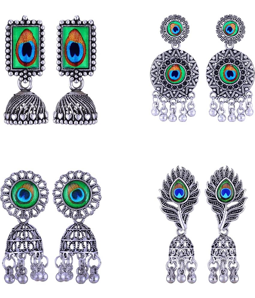 VIVASTRI Silver Jhumki Earrings ( Pack of 4 ) - Earrings | Buy online on ZillyBuy