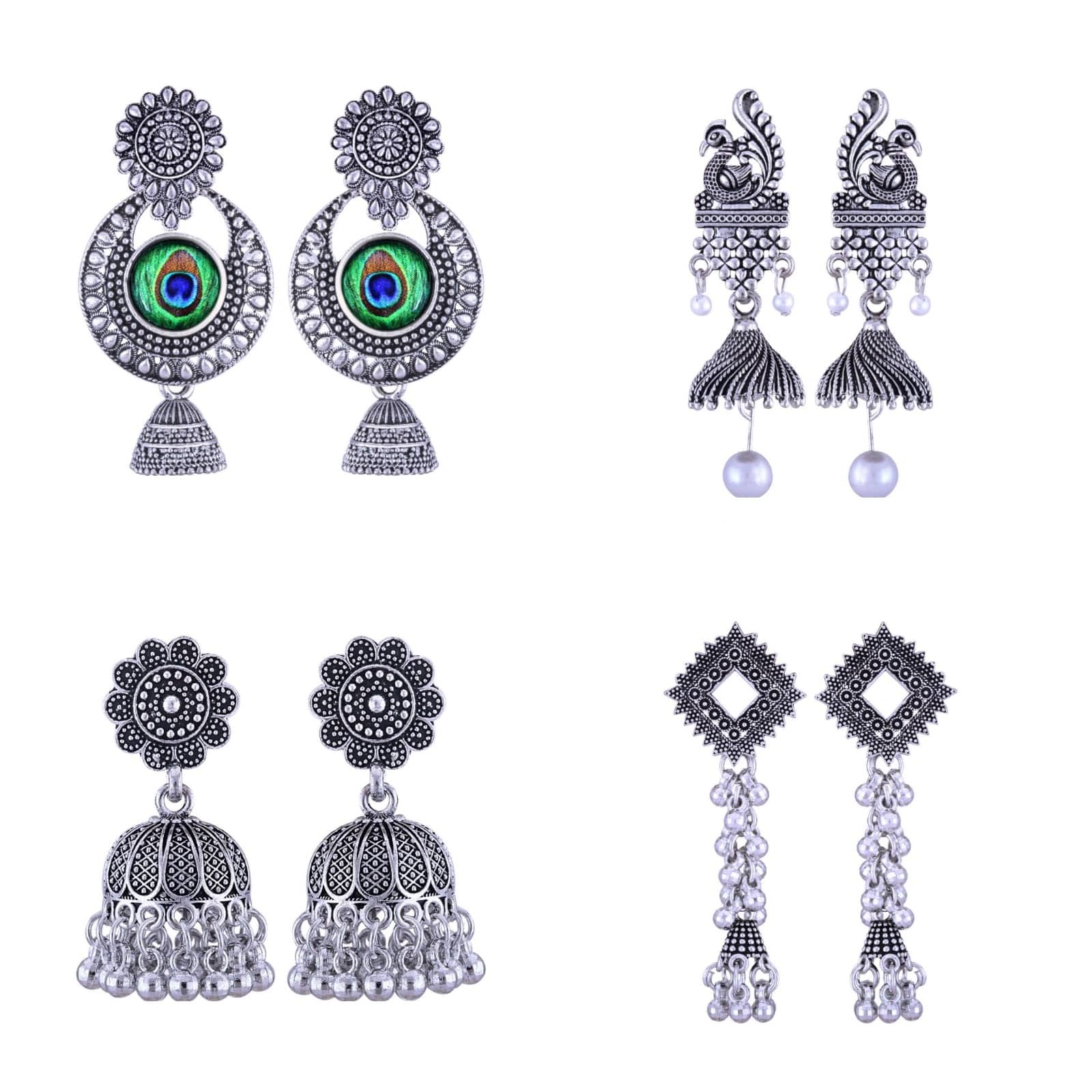 VIVASTRI Silver Jhumki Earrings ( Pack of 4 ) - Earrings | Buy online on ZillyBuy