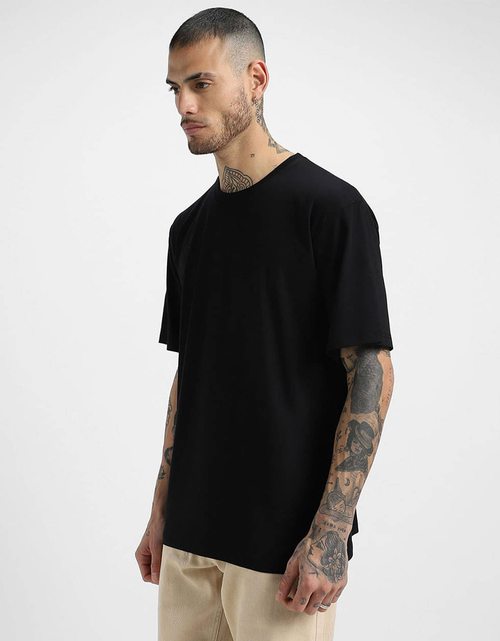     			Veirdo Pack of 1 100% Cotton Oversized Fit Men's T-Shirt ( Black )