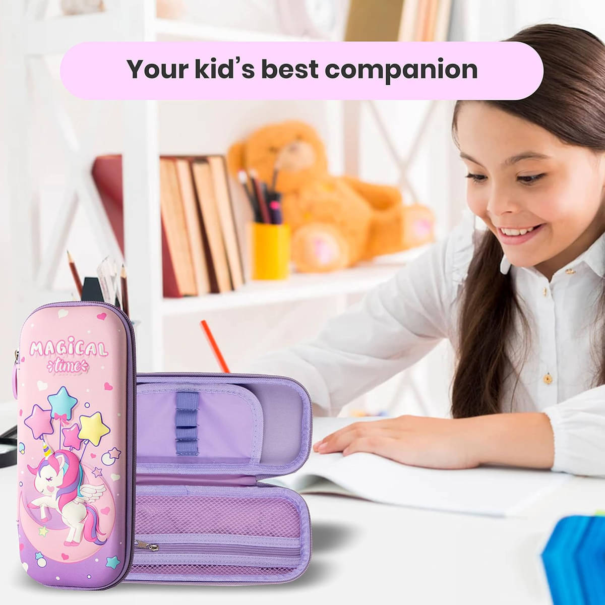     			Villy Unicorn Canvas Pencil Case for Kids, Kids Pencil Pouch