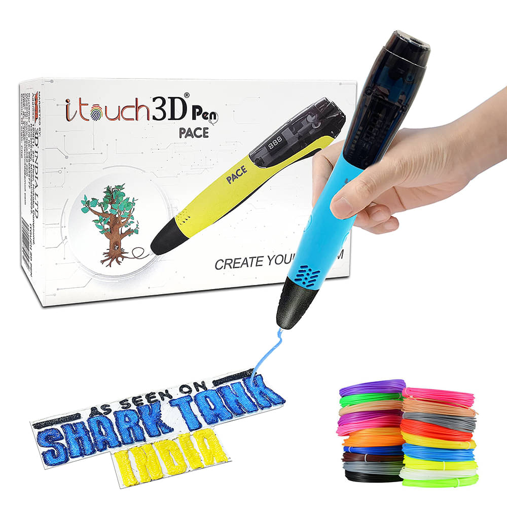     			WOL3D Itouch Pace 3D Pen (Blue) with 20 in 1 filaments for 3D Drawing; Art and Craft with free Stencil, Cloth and 3 Filaments