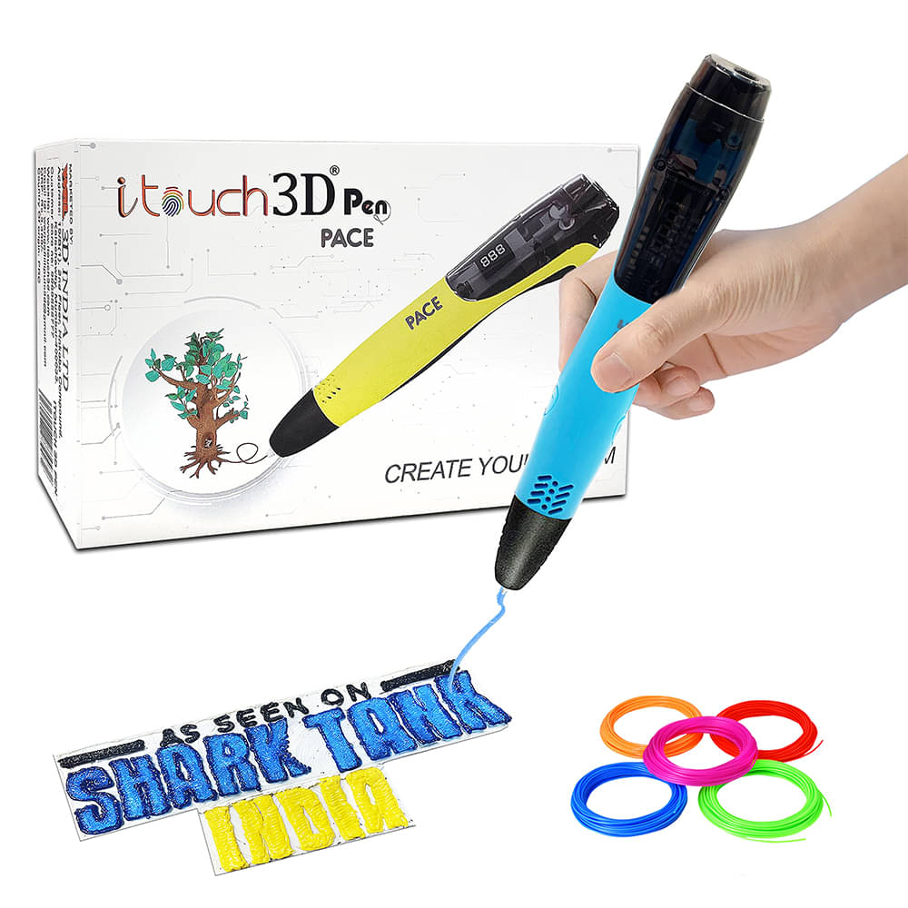     			WOL3D Itouch Pace 3D Pen (Blue) with 5 in 1 filaments for 3D Drawing; Art and Craft with free Stencil, Cloth and 3 Filaments