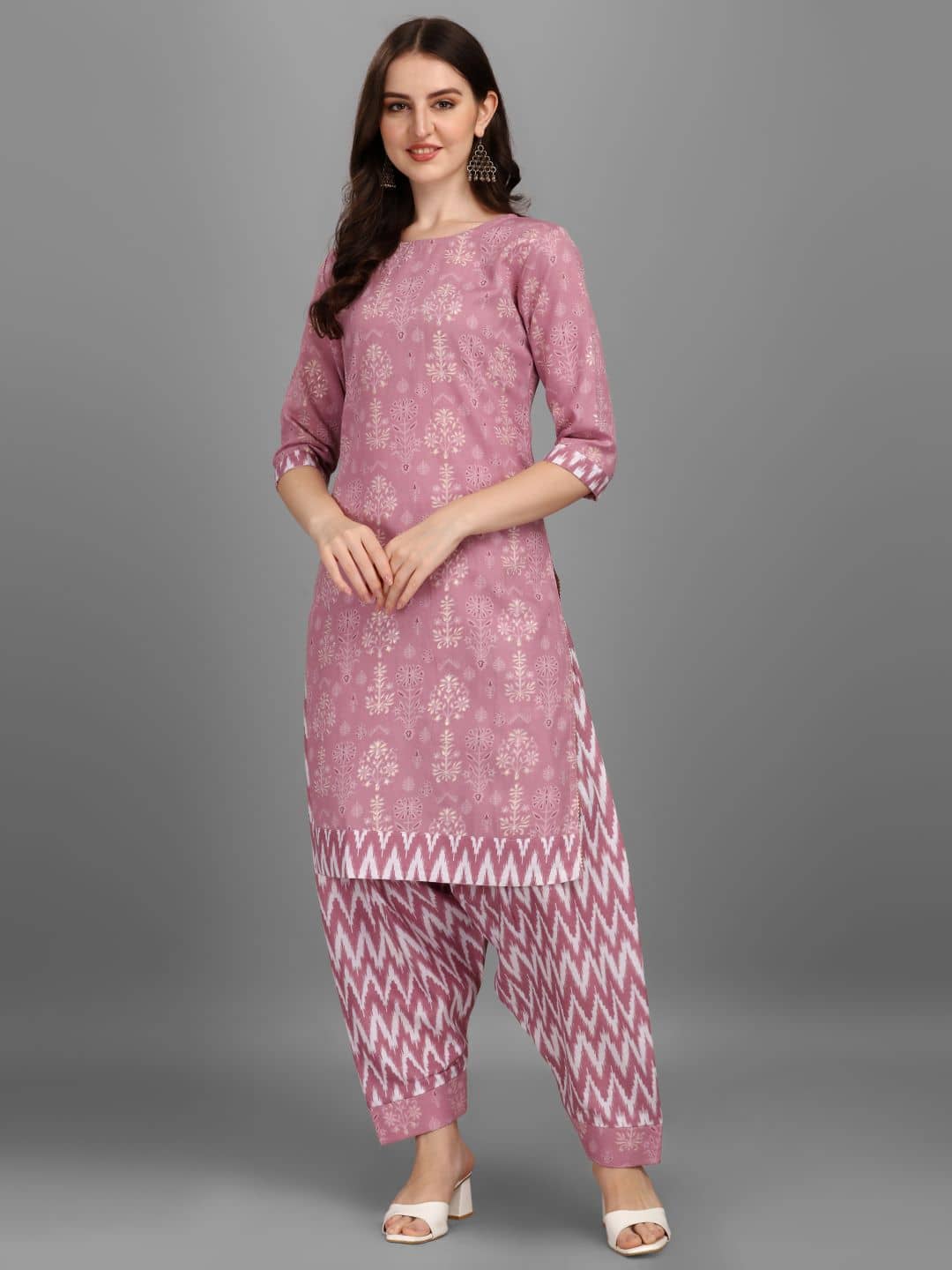 gufrina Cotton Blend Printed Kurti With Salwar Women's Stitched Salwar Suit - Wine ( Pack of 1 )