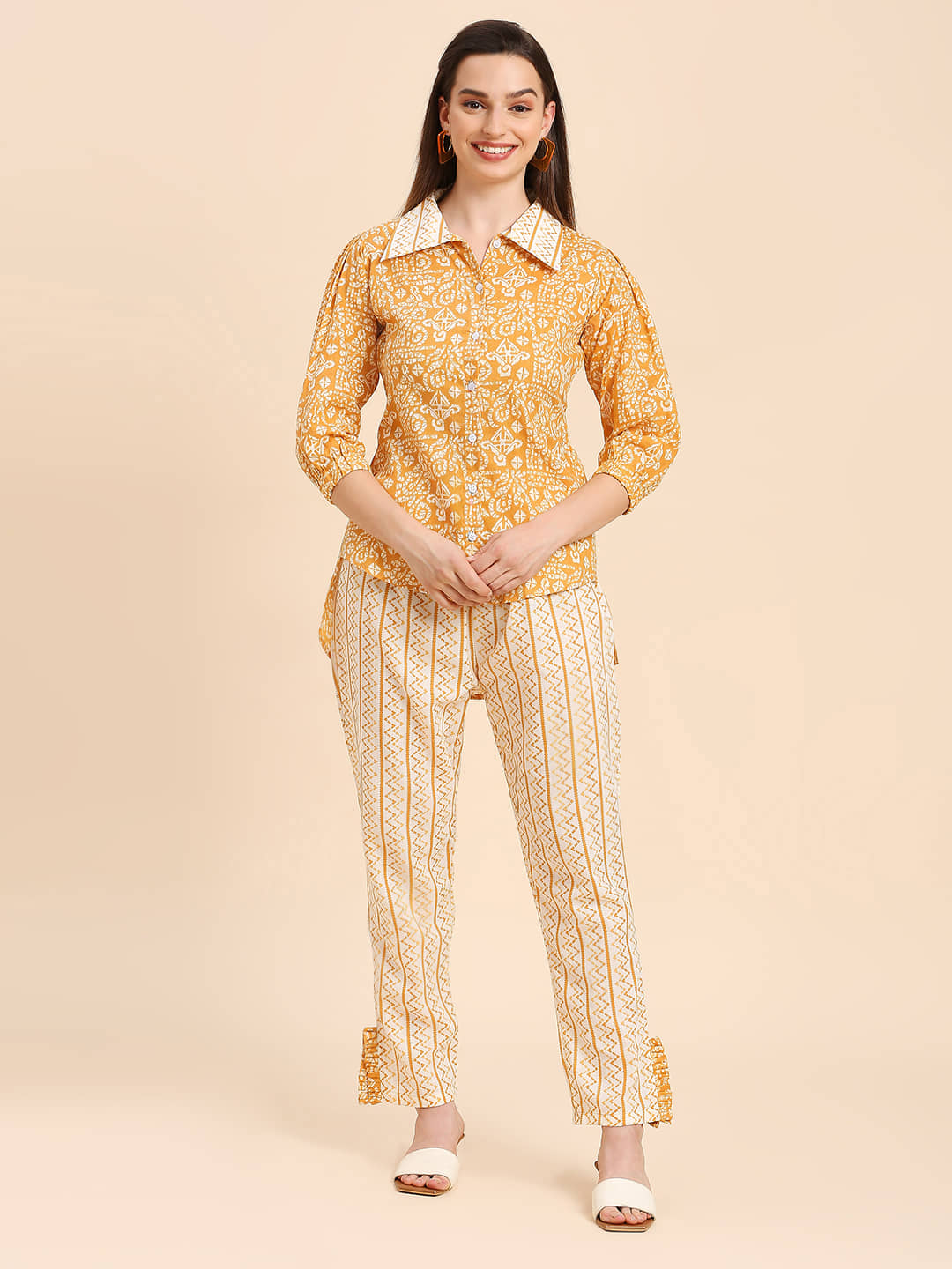 gufrina Cotton Printed Kurti With Pants Women's Stitched Salwar Suit - Yellow ( Pack of 1 )