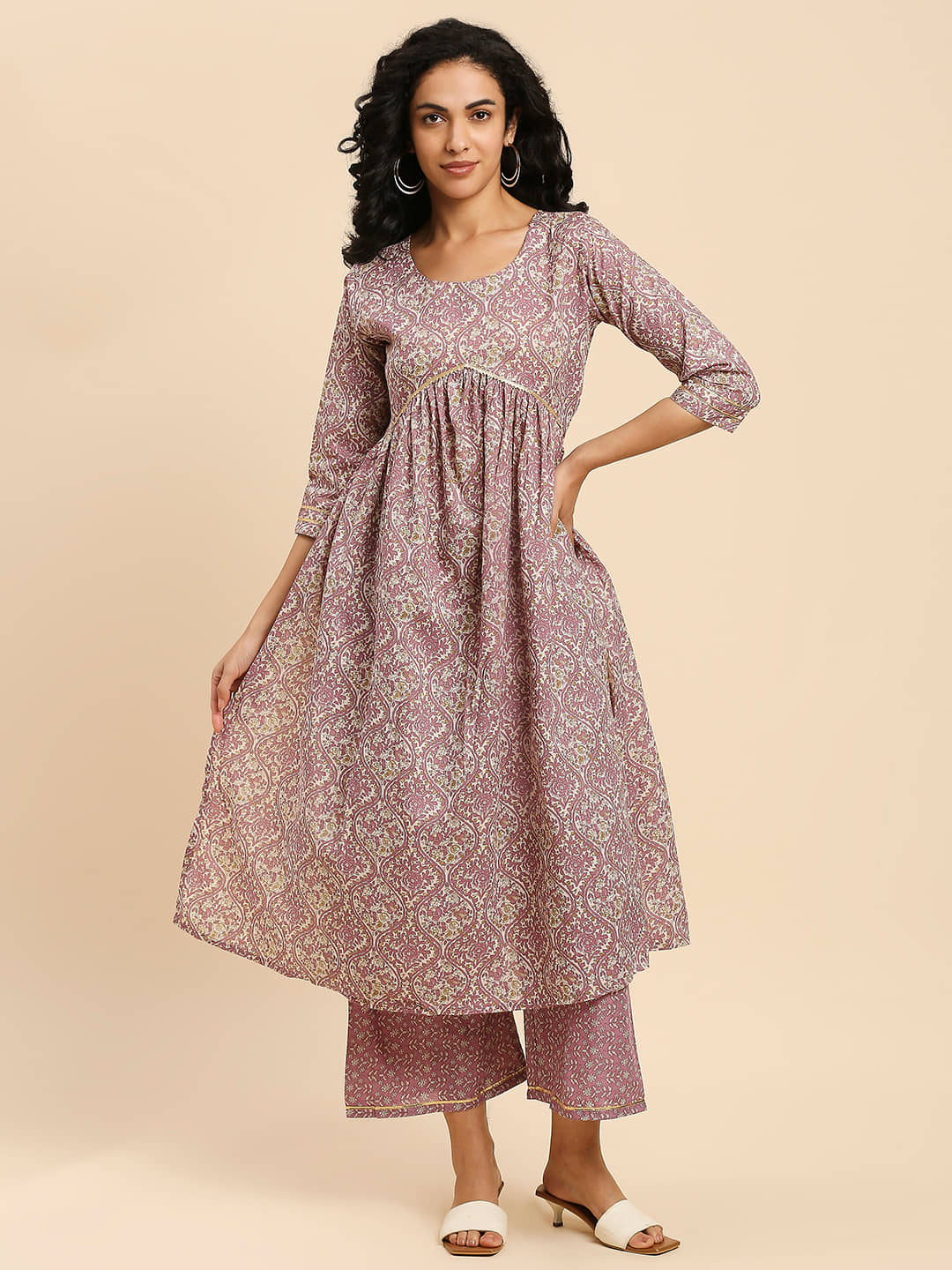 gufrina Cotton Printed Kurti With Pants Women's Stitched Salwar Suit - Pink ( Pack of 1 )