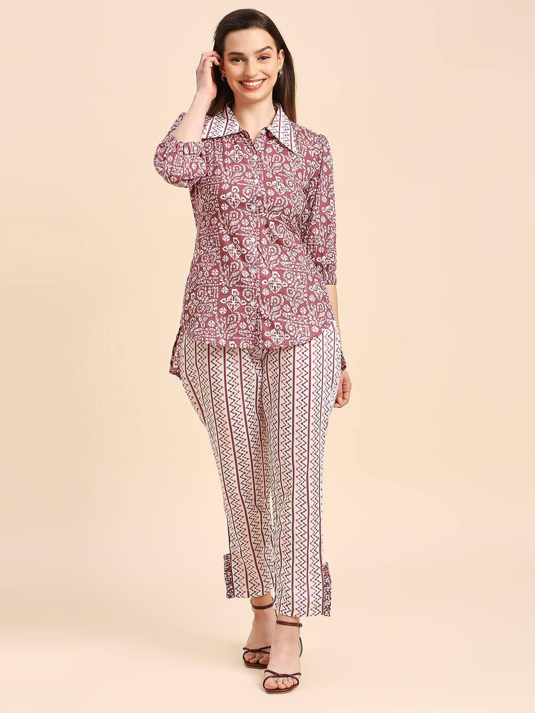     			gufrina Cotton Printed Kurti With Pants Women's Stitched Salwar Suit - Wine ( Pack of 1 )