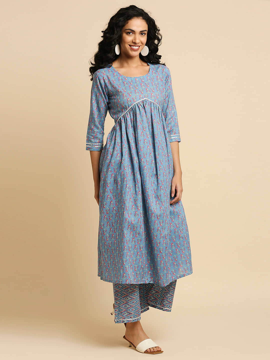 gufrina Cotton Printed Kurti With Pants Women's Stitched Salwar Suit - Blue ( Pack of 1 )