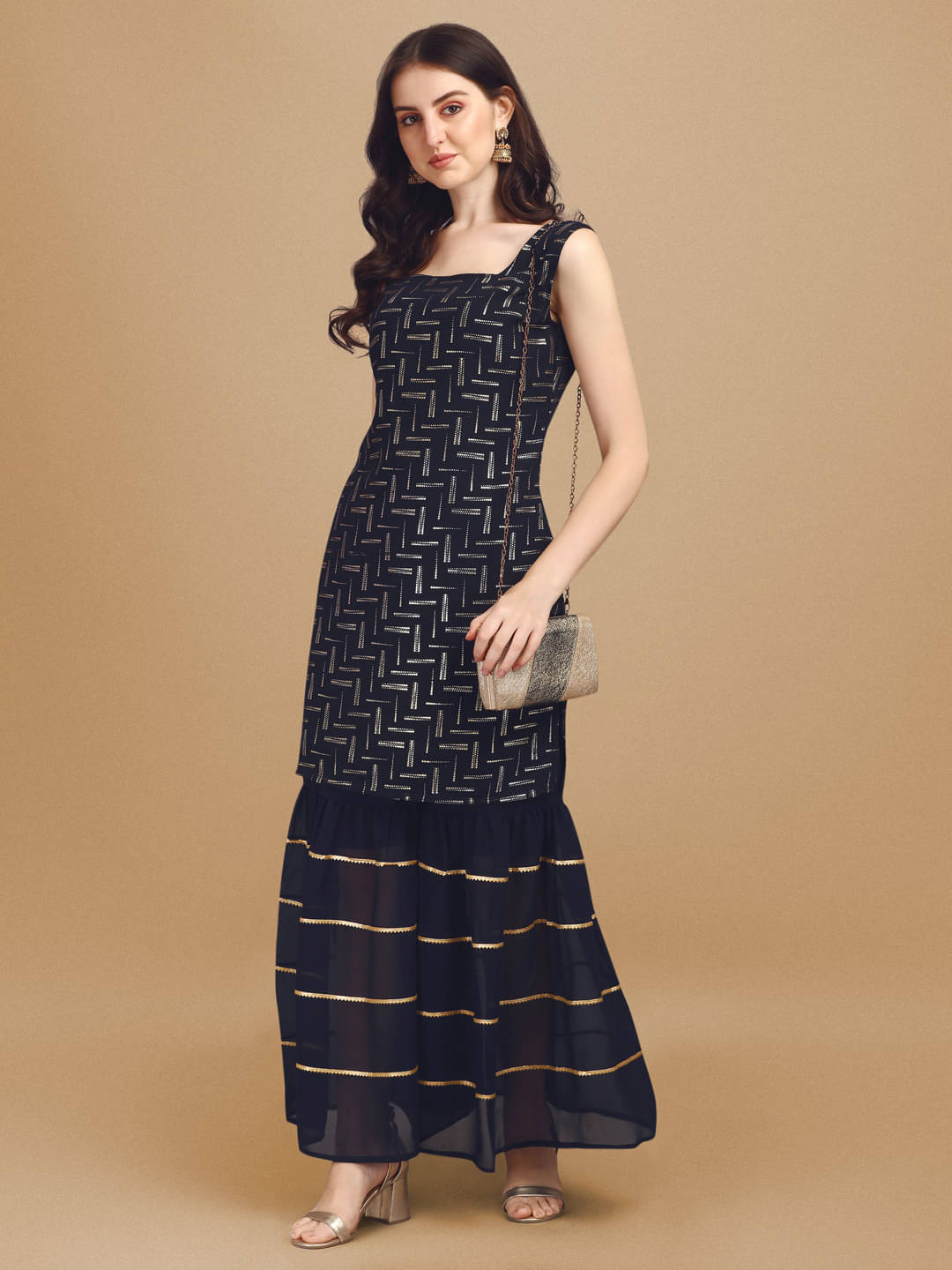     			gufrina Georgette Printed Kurti With Sharara And Gharara Women's Stitched Salwar Suit - Blue ( Pack of 1 )
