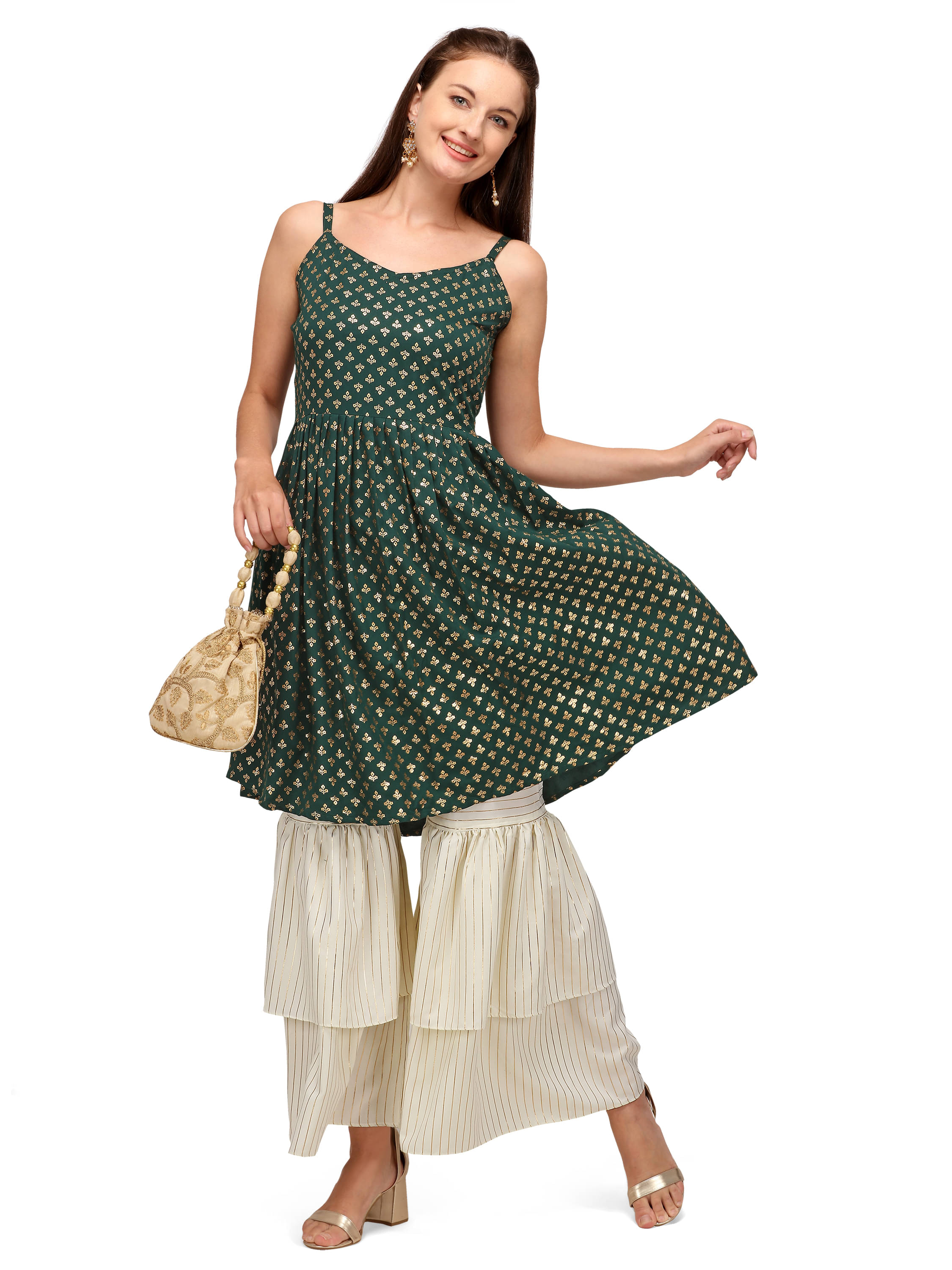 gufrina Rayon Printed Kurti With Sharara And Gharara Women's Stitched Salwar Suit - Green ( Pack of 1 )     			gufrina Rayon Printed Kurti With Sharara And Gharara Women's Stitched Salwar Suit - Green ( Pack of 1 )