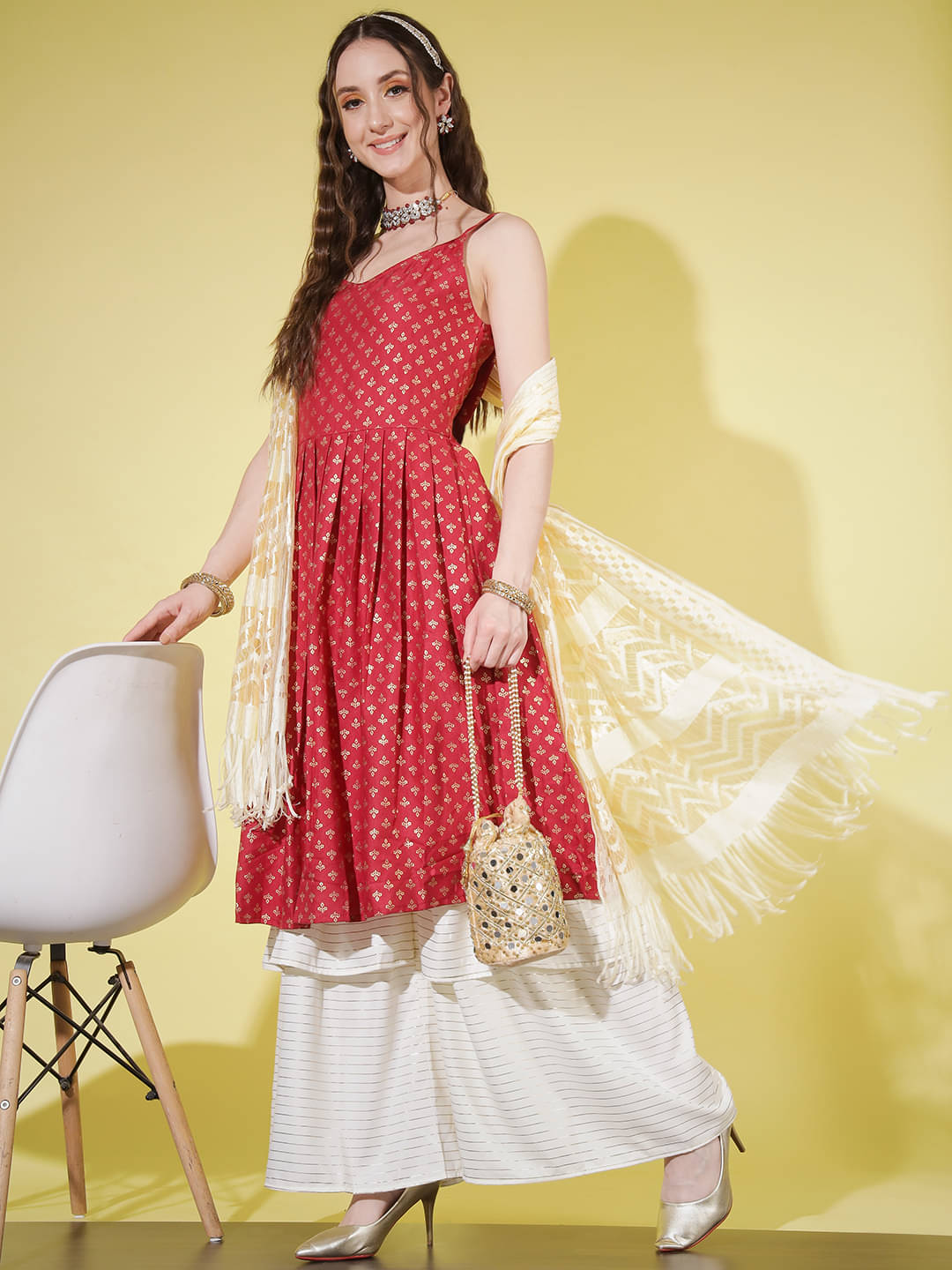 gufrina Rayon Printed Kurti With Sharara And Gharara Women's Stitched Salwar Suit - Red ( Pack of 1 ) gufrina Rayon Printed Kurti With Sharara And Gharara Women's Stitched Salwar Suit - Red ( Pack of 1 )