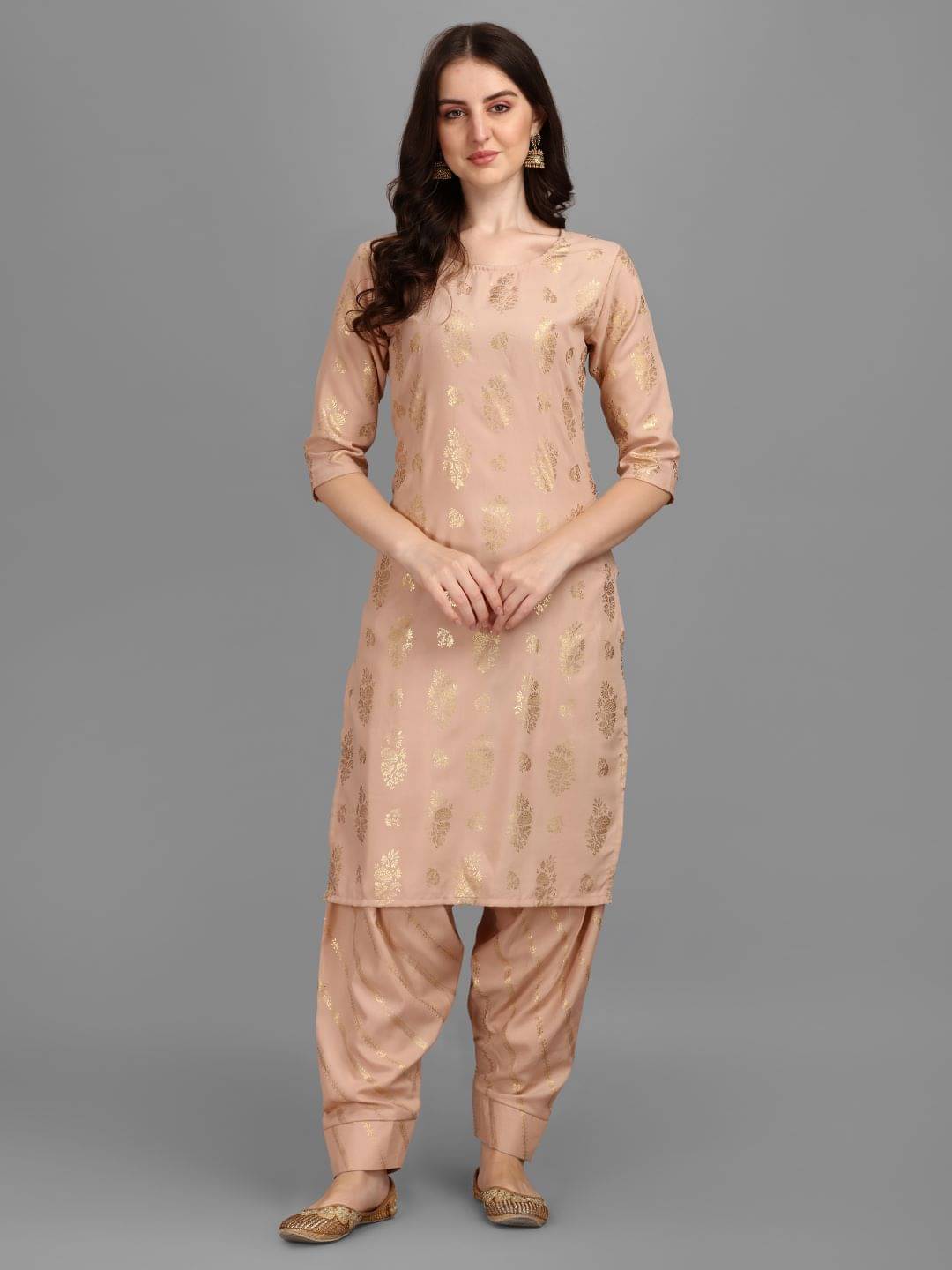 gufrina Rayon Printed Kurti With Salwar Women's Stitched Salwar Suit - Beige ( Pack of 1 ) gufrina Rayon Printed Kurti With Salwar Women's Stitched Salwar Suit - Beige ( Pack of 1 )