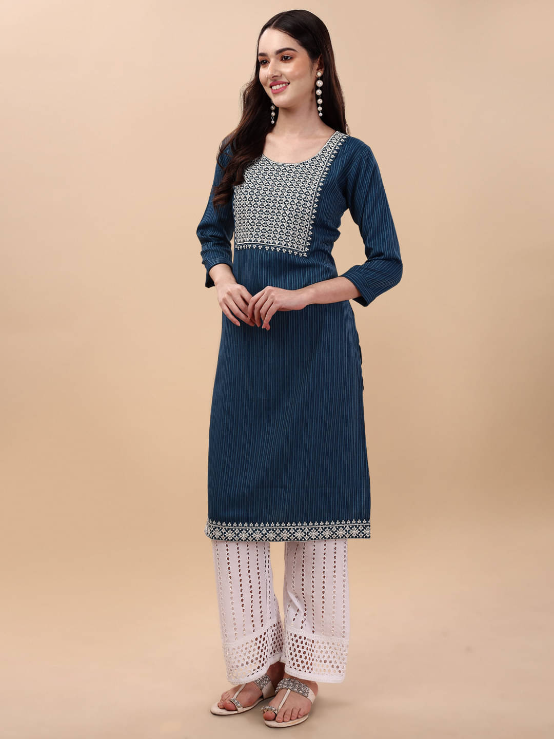 gufrina Viscose Embroidered Kurti With Palazzo Women's Stitched Salwar Suit - Blue ( Pack of 1 ) gufrina Viscose Embroidered Kurti With Palazzo Women's Stitched Salwar Suit - Blue ( Pack of 1 )