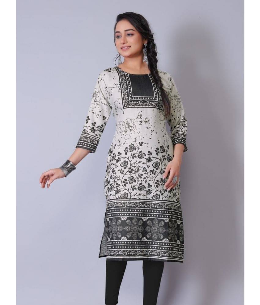     			Hetsa Cotton Blend Printed Straight Women's Kurti - Off White ( Pack of 1 )
