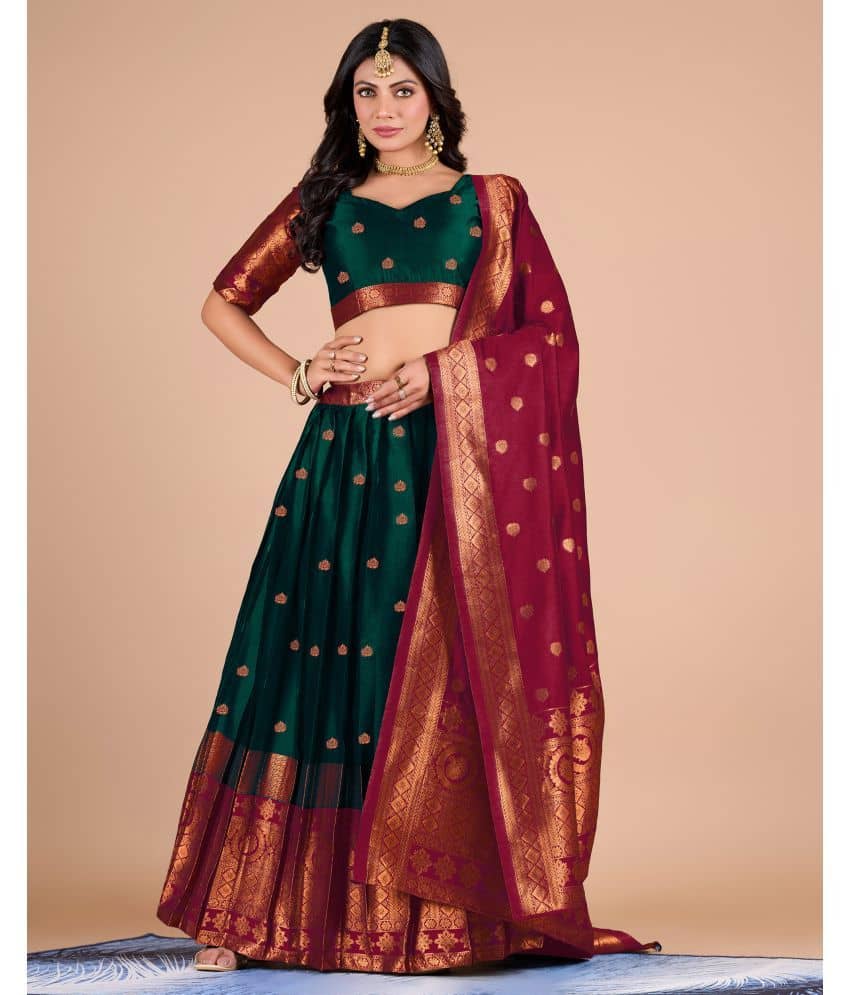 ISARA Purple Banarasi Silk A-line Unstitched Lehenga Single