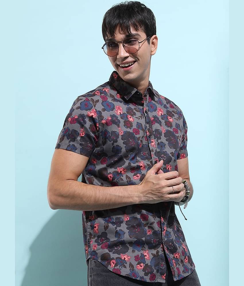 Ketch 100% Cotton Slim Fit Printed Half Sleeves Men's Casual Shirt - Grey ( Pack of 1 )