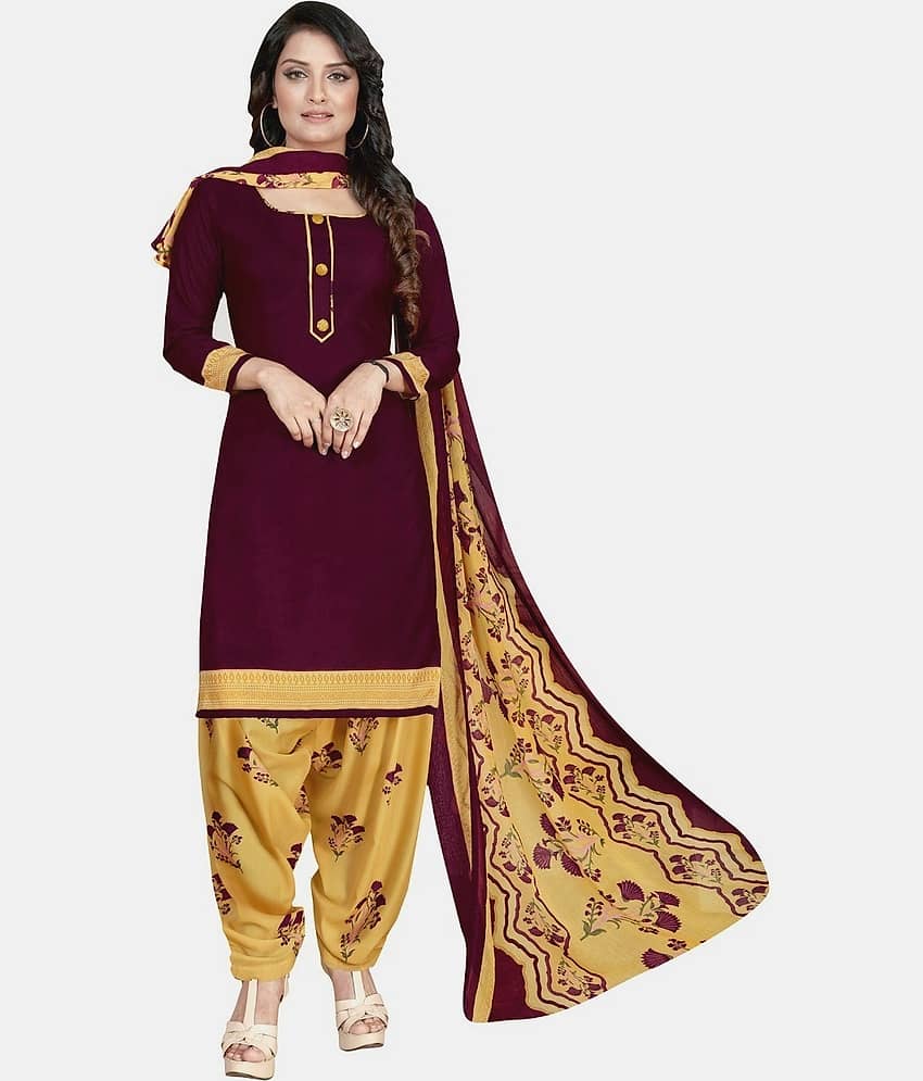 Kkrish Unstitched Crepe Solid Dress Material - Maroon ( Pack of 1 ) - Unstitched Fabrics | Buy online on ZillyBuy