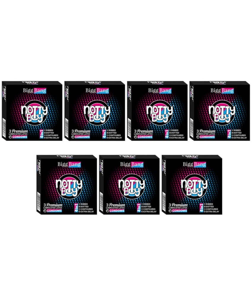 NottyBoy 4IN1 Dots Ribs Contour Extra Delay Condoms - Set of 7, 21 Pcs