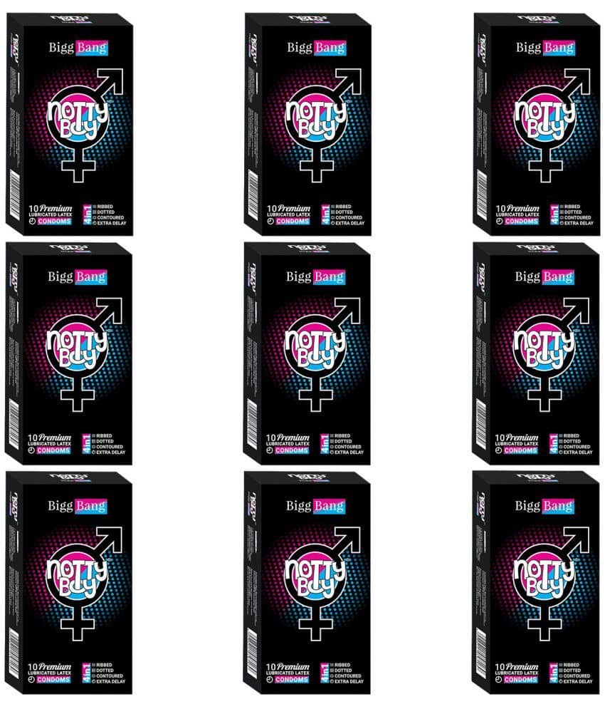 NottyBoy Dotted Ribbed Contour Long Last Condoms - Pack of 90