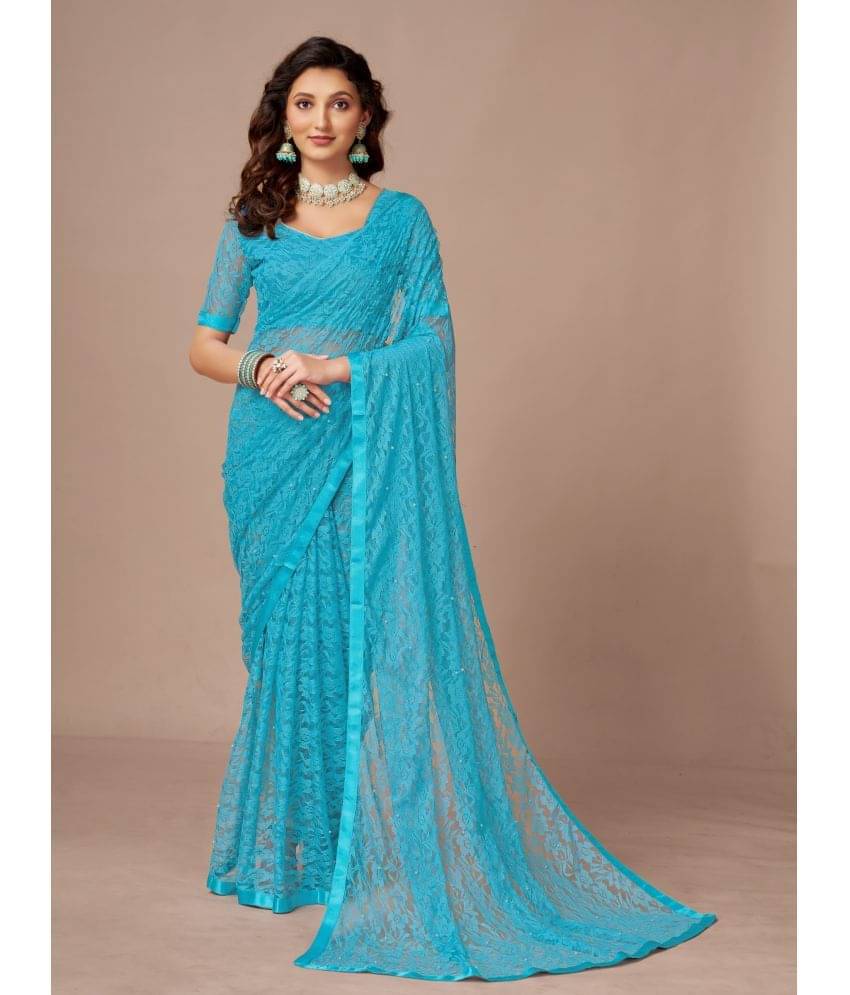 VANRAJ CREATION Net Self Design Saree With Unstitched Blouse Piece ( SkyBlue ) VANRAJ CREATION Net Self Design Saree With Unstitched Blouse Piece ( SkyBlue )