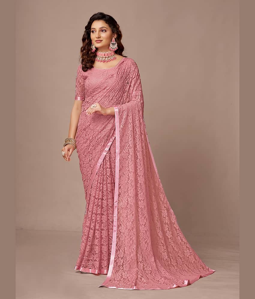 VANRAJ CREATION Net Self Design Saree With Unstitched Blouse Piece ( Brown ) - Sarees | Buy online on ZillyBuy