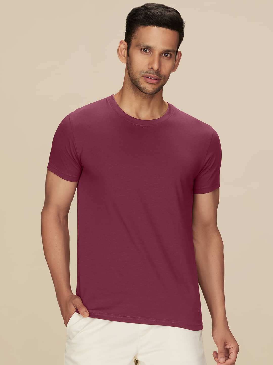 XYXX Cotton Regular Fit Solid Half Sleeves Men's T-Shirt - Burgundy ( Pack of 1 )