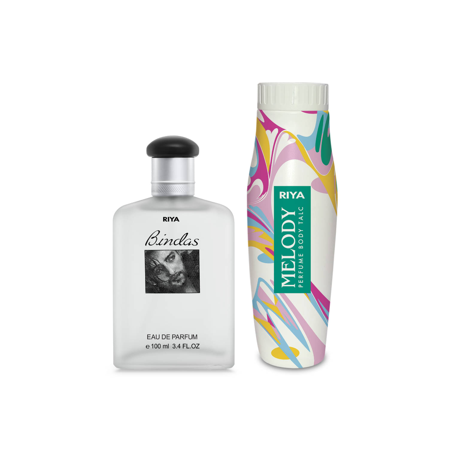 Riya Melody & Bindas(100ml Perfume) Talc 400 gm Pack of 2 Riya Melody & Bindas(100ml Perfume) Talc 400 gm Pack of 2