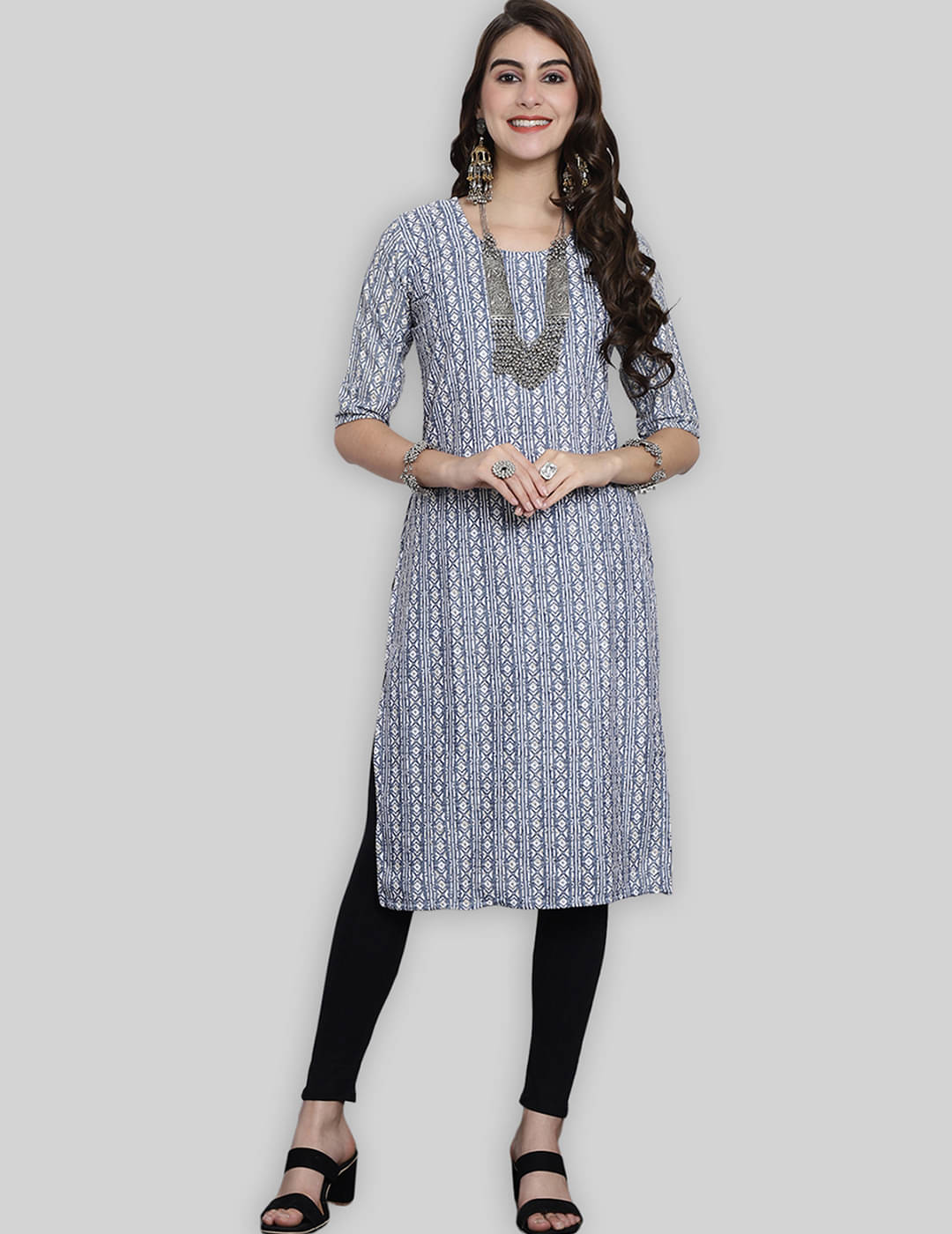 7Threads Crepe Printed Straight Women's Kurti - Blue ( Pack of 1 ) 7Threads Crepe Printed Straight Women's Kurti - Blue ( Pack of 1 )