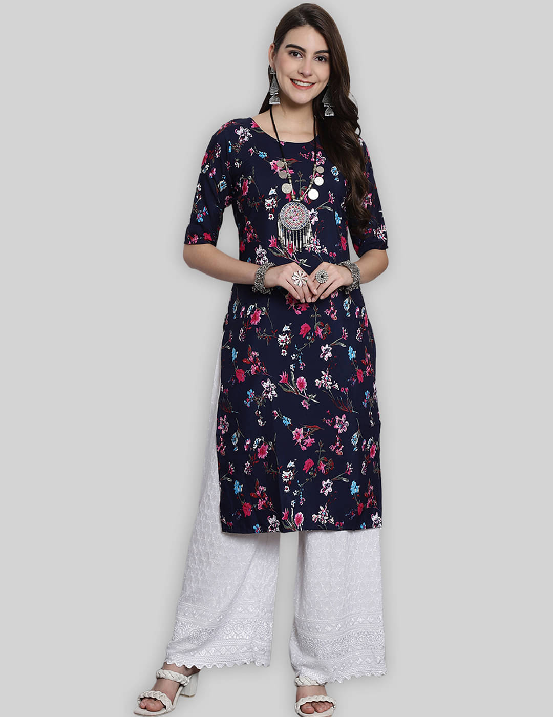 7Threads Crepe Printed Straight Women's Kurti - Blue ( Pack of 1 ) 7Threads Crepe Printed Straight Women's Kurti - Blue ( Pack of 1 )