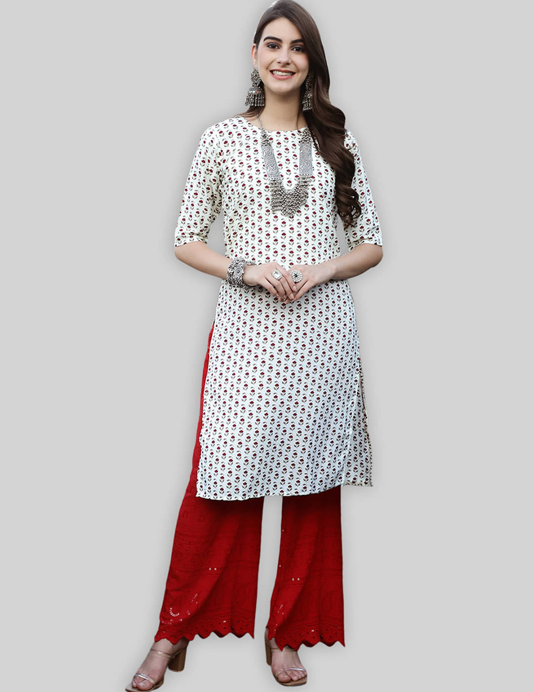 7Threads Crepe Printed Straight Women's Kurti - White ( Pack of 1 ) 7Threads Crepe Printed Straight Women's Kurti - White ( Pack of 1 )