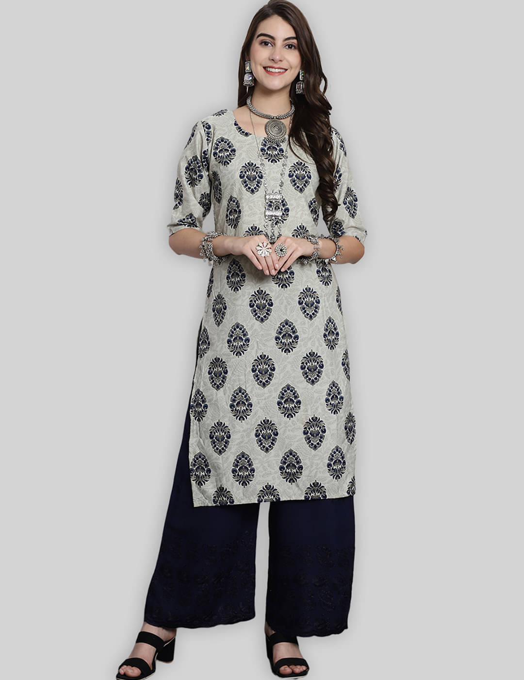 7Threads Crepe Printed Straight Women's Kurti - White ( Pack of 1 ) 7Threads Crepe Printed Straight Women's Kurti - White ( Pack of 1 )