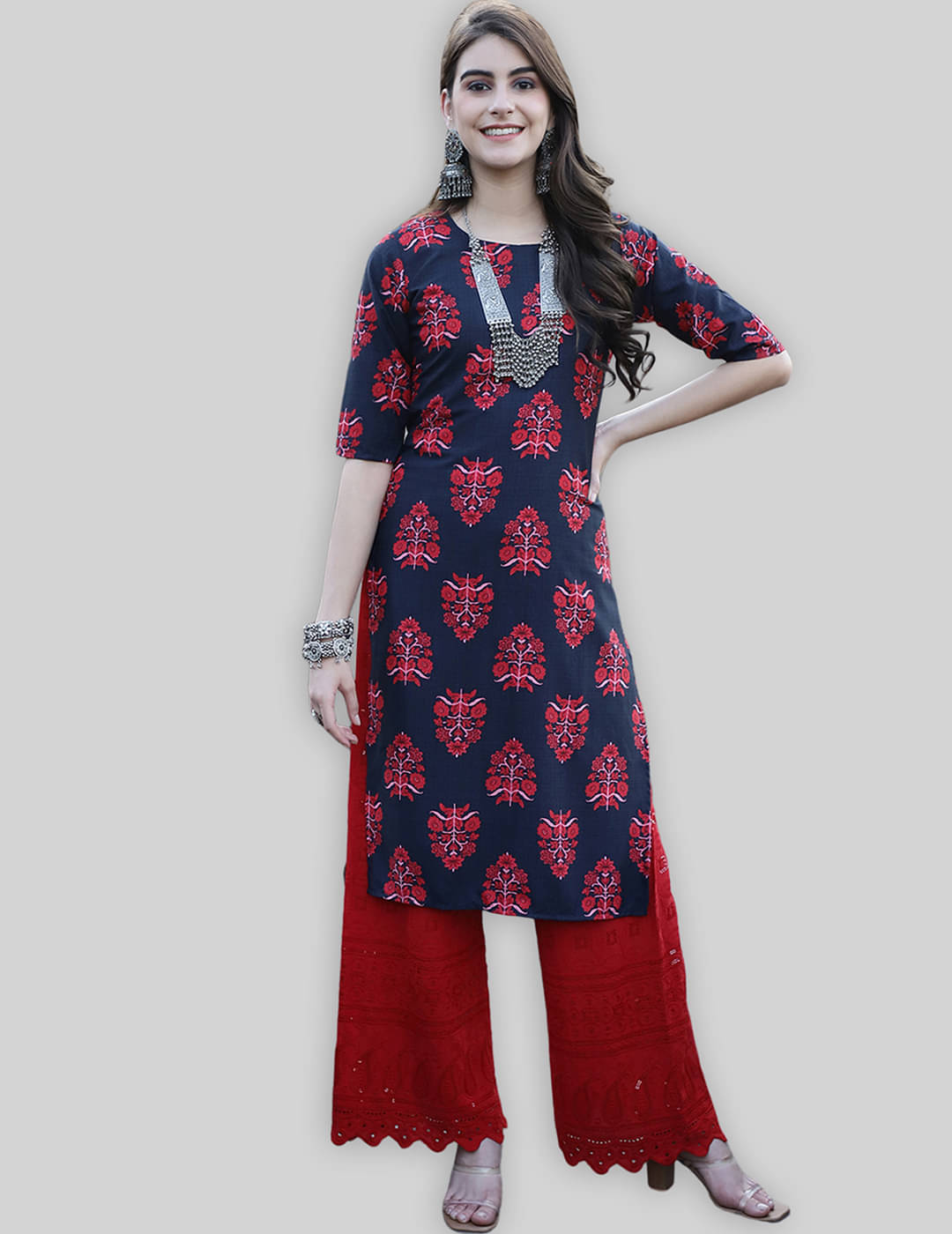     			7Threads Crepe Printed Straight Women's Kurti - Red ( Pack of 1 )