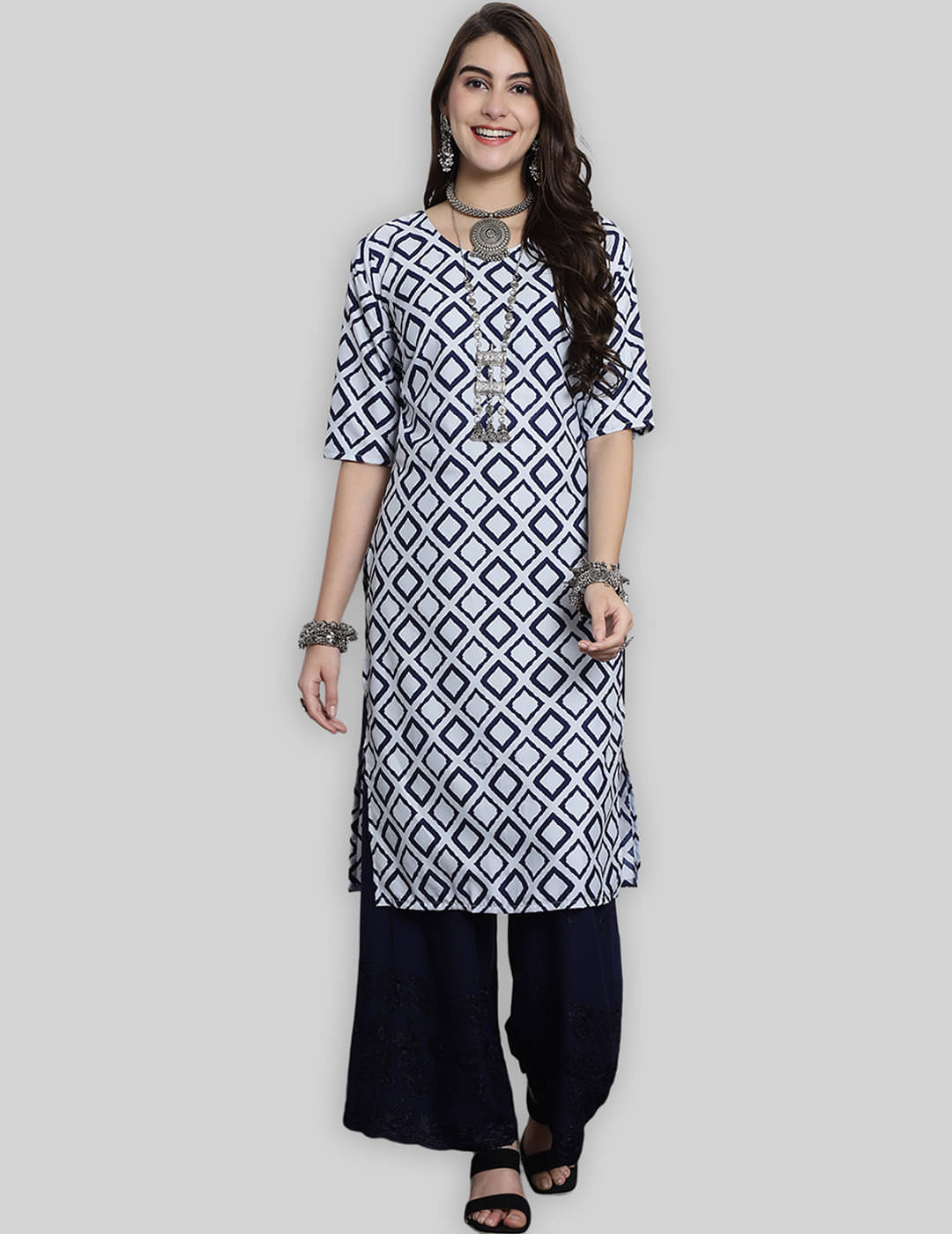 7Threads Crepe Printed Straight Women's Kurti - Blue ( Pack of 1 ) 7Threads Crepe Printed Straight Women's Kurti - Blue ( Pack of 1 )