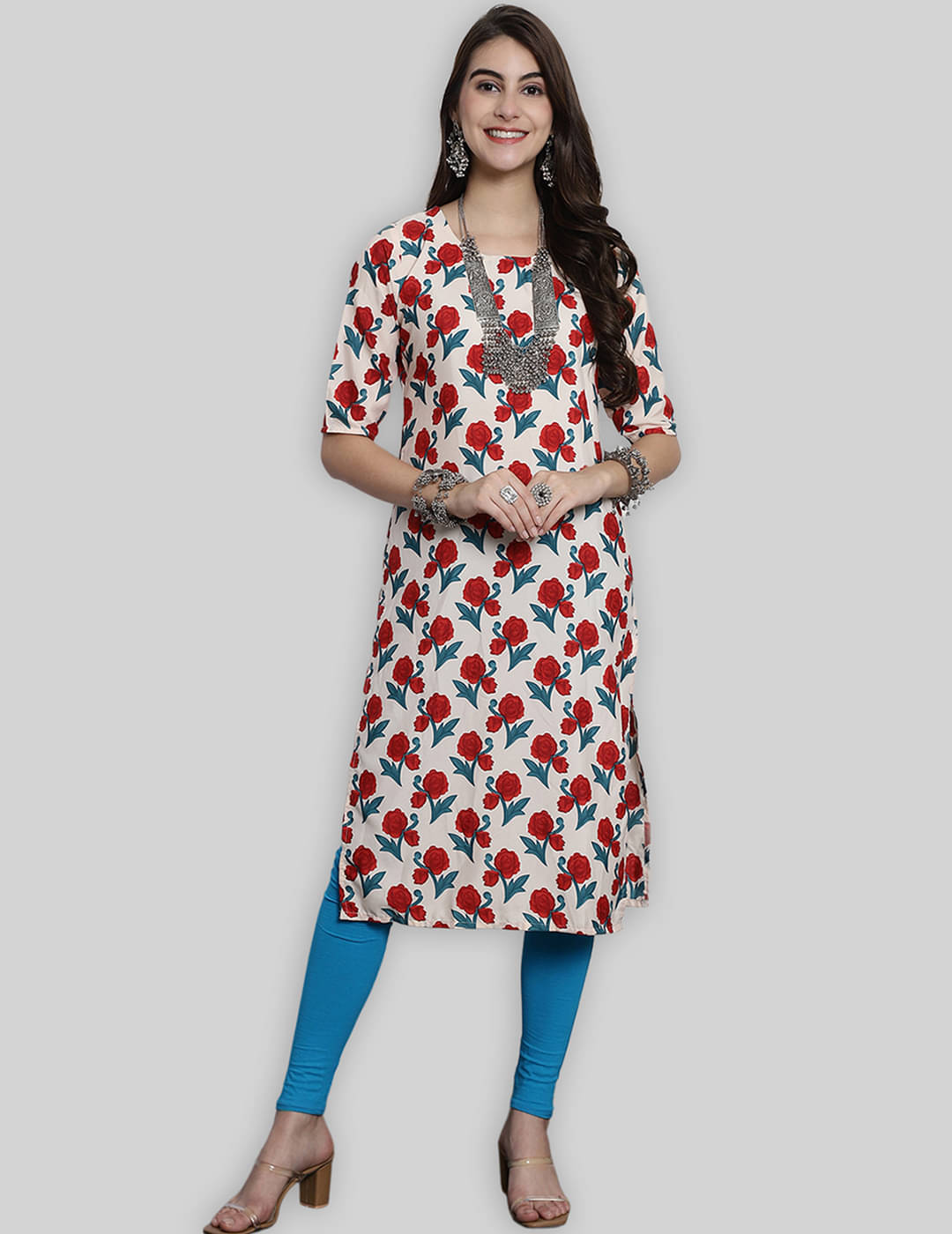 7Threads Crepe Printed Straight Women's Kurti - Red ( Pack of 1 ) 7Threads Crepe Printed Straight Women's Kurti - Red ( Pack of 1 )