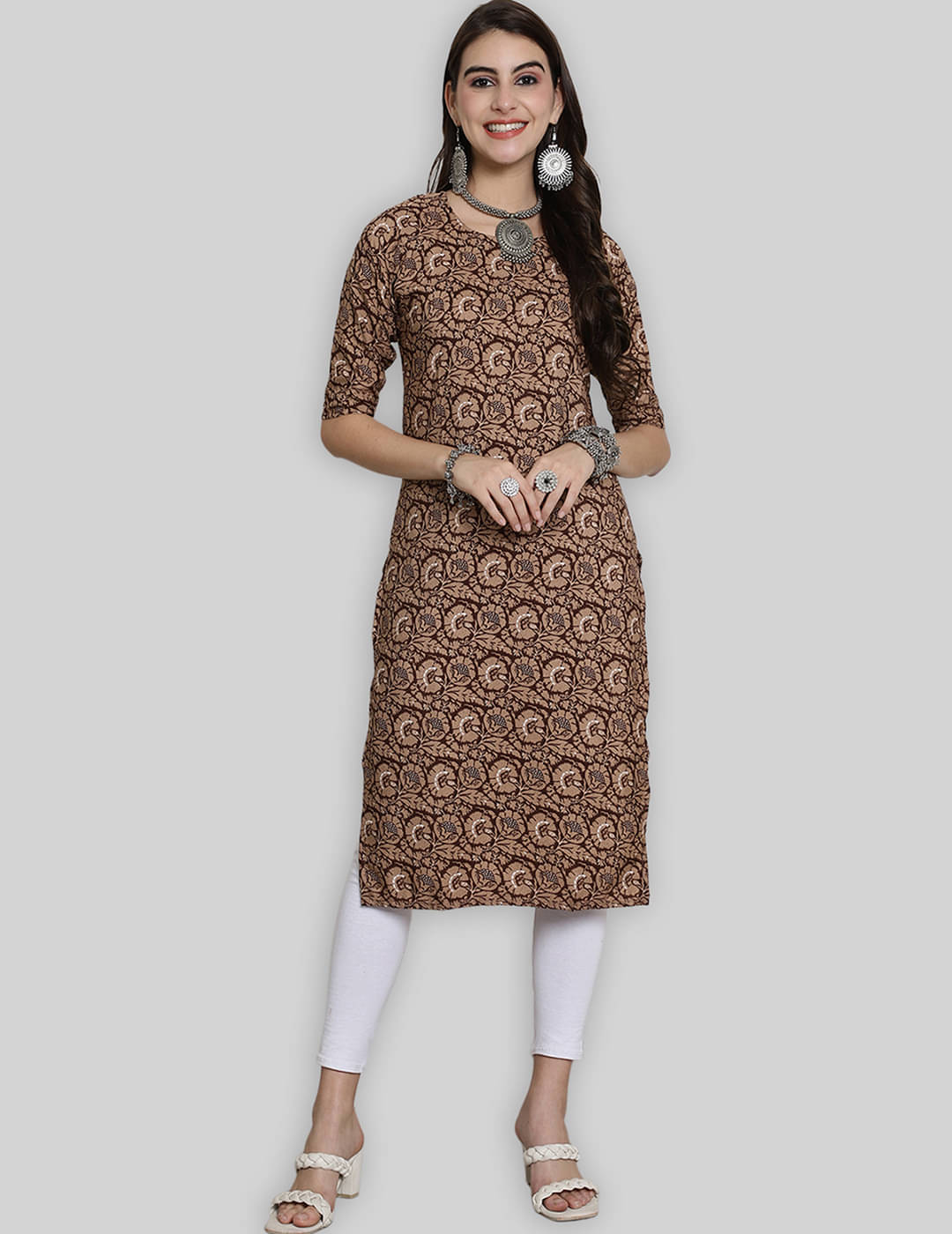 7Threads Crepe Printed Straight Women's Kurti - Beige ( Pack of 1 ) 7Threads Crepe Printed Straight Women's Kurti - Beige ( Pack of 1 )
