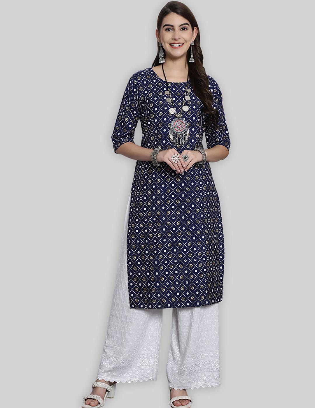     			7Threads Crepe Printed Straight Women's Kurti - Blue ( Pack of 1 )