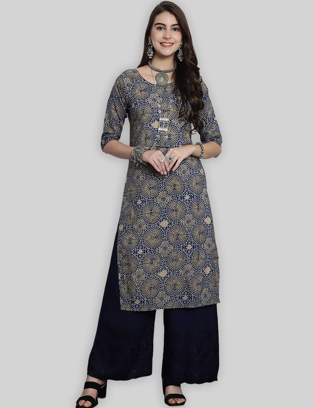 7Threads Crepe Printed Straight Women's Kurti - Black ( Pack of 1 ) 7Threads Crepe Printed Straight Women's Kurti - Black ( Pack of 1 )