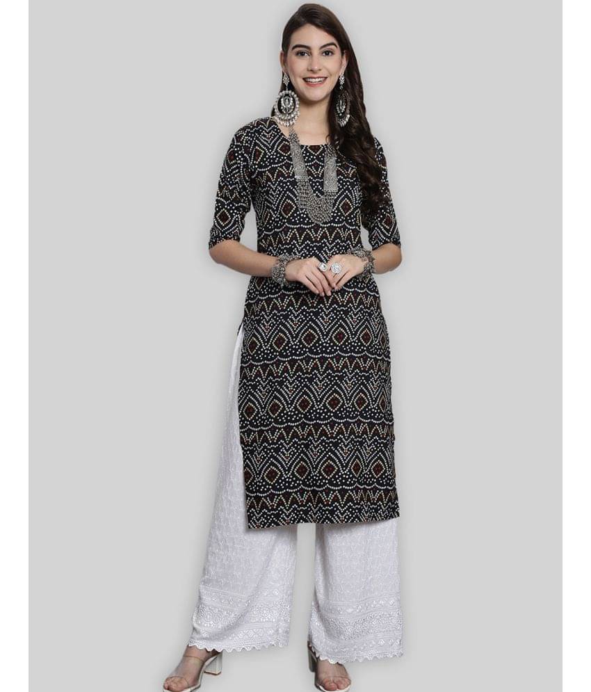     			7Threads Crepe Printed Straight Women's Kurti - Black ( Pack of 1 )