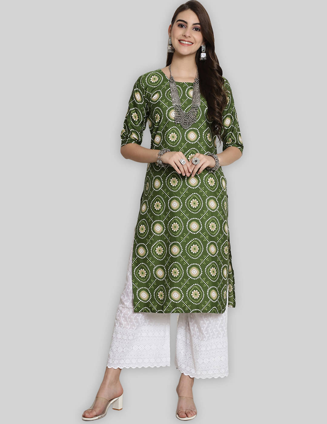     			7Threads Crepe Printed Straight Women's Kurti - Green ( Pack of 1 )