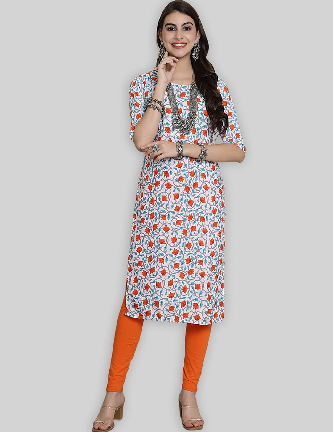 7Threads Crepe Printed Straight Women's Kurti - White ( Pack of 1 ) 7Threads Crepe Printed Straight Women's Kurti - White ( Pack of 1 )