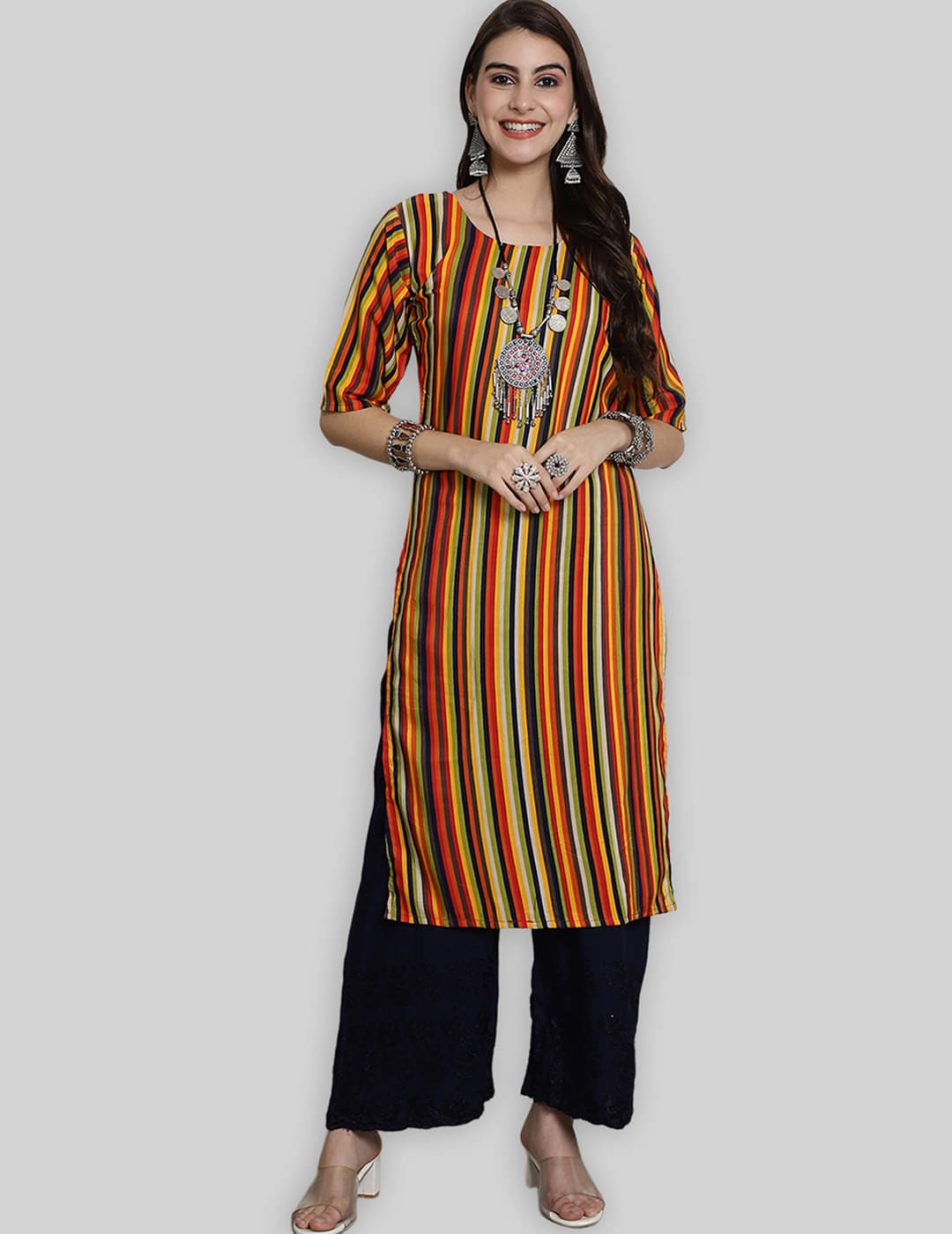     			7Threads Crepe Printed Straight Women's Kurti - Multicolor ( Pack of 1 )