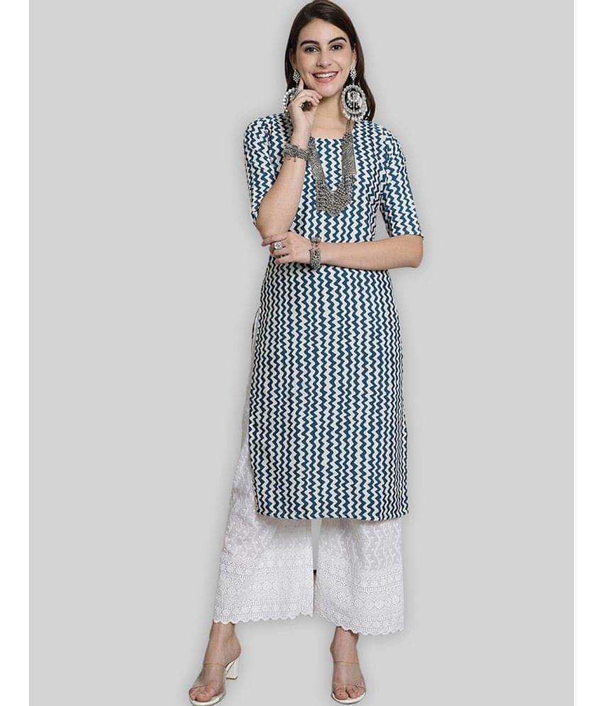     			7Threads Crepe Printed Straight Women's Kurti - Blue ( Pack of 1 )