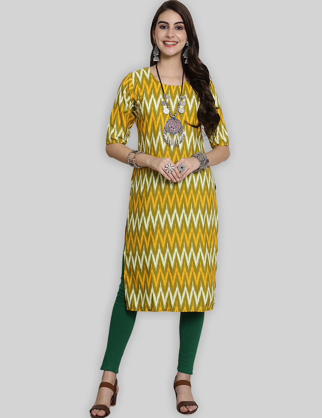    			7Threads Crepe Printed Straight Women's Kurti - Yellow ( Pack of 1 )