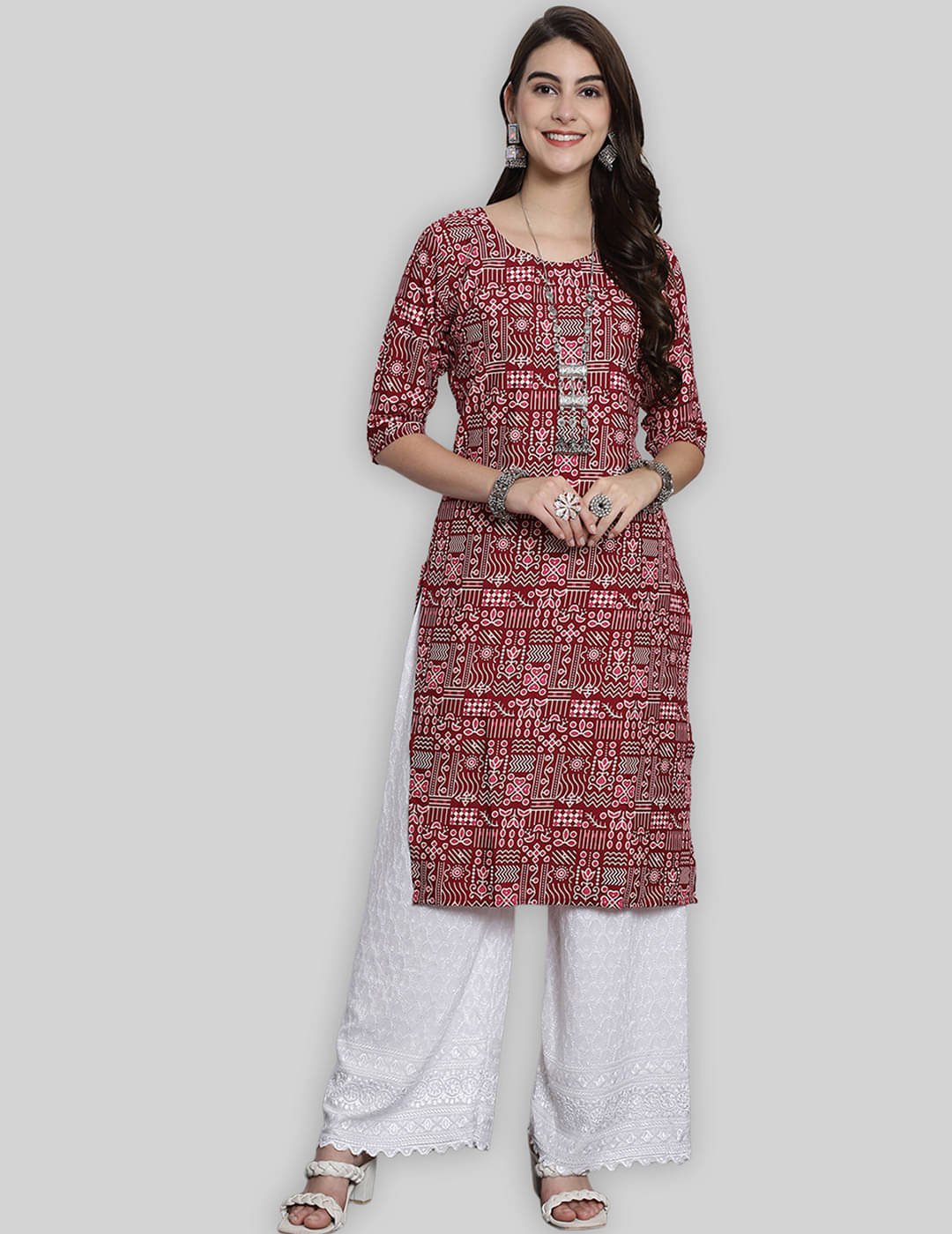     			7Threads Crepe Printed Straight Women's Kurti - Red ( Pack of 1 )